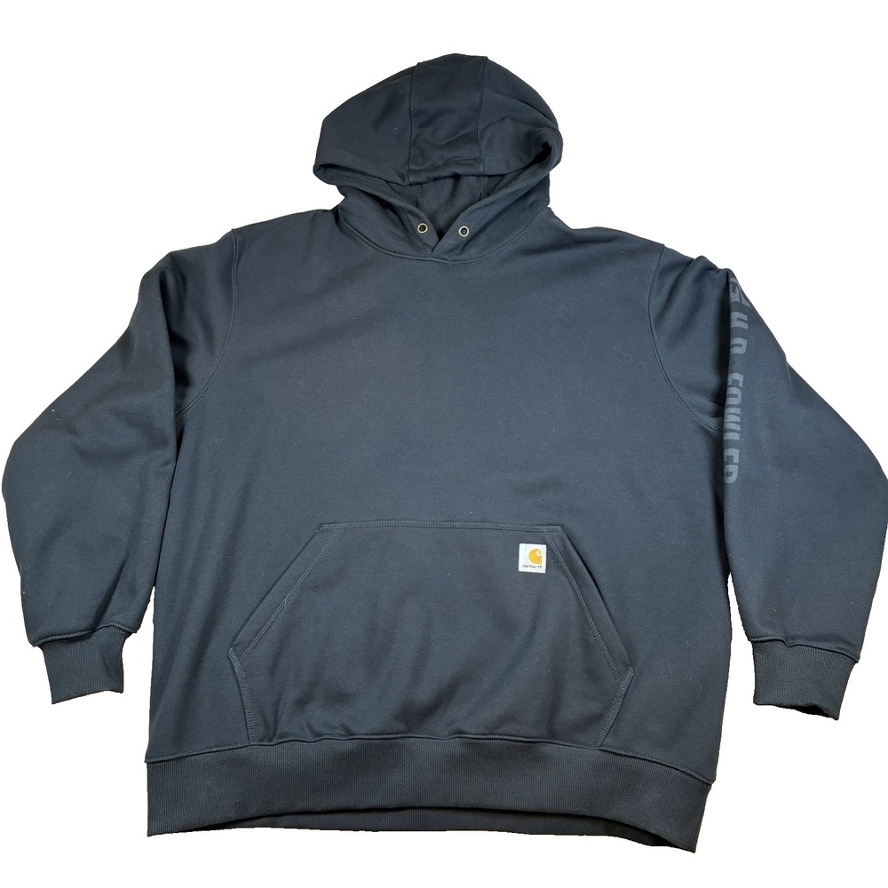 Carhartt Rain Defender Loose Fit Hoodie Heavyweight Pullover Black Mens 2XL Logo